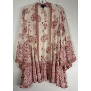 Torrid Ruffle Crochet Lace Kimono Floral Paisley Peach Bloomcore Boho 2X 1775